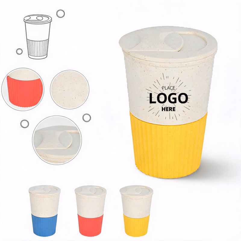 Eco-friendly Sugarcane Coffee Cups with Lids, Colorful Sleeves