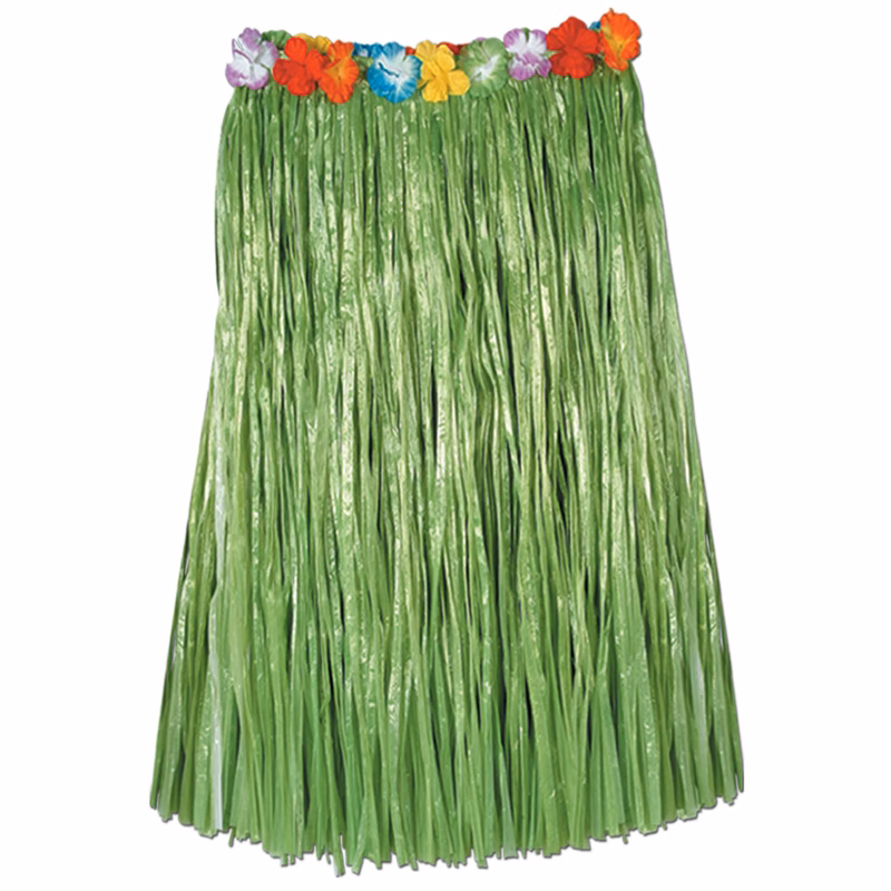 Artificial Grass Hula Skirt Assortment w/ Floral Waistband