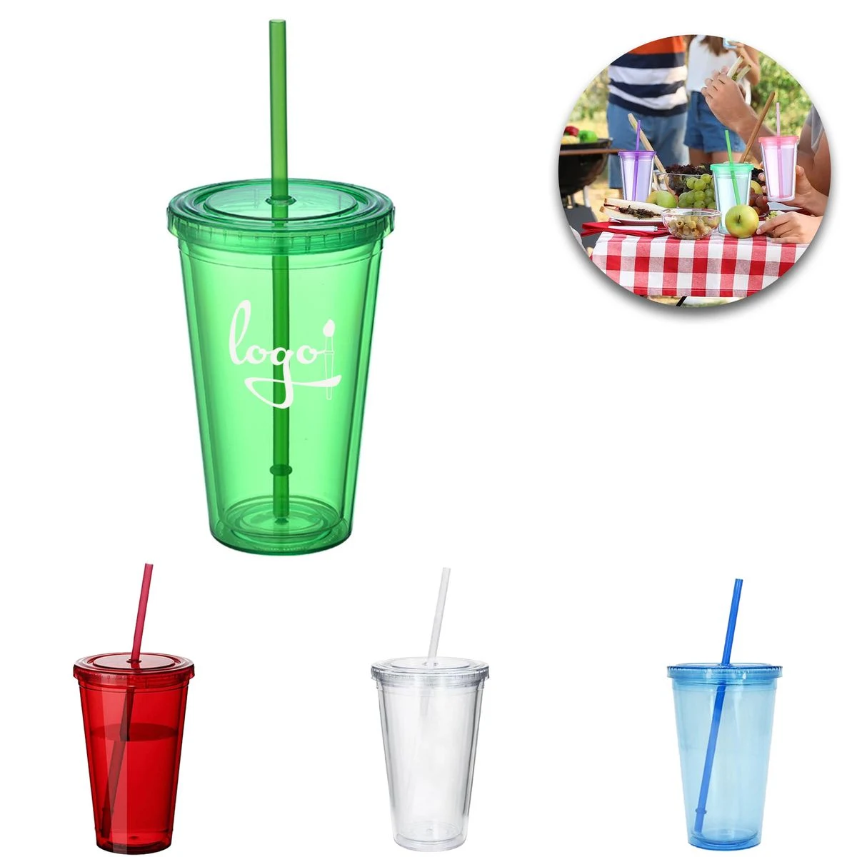 Plastic Cups Tumbler with Lids and Straw 1