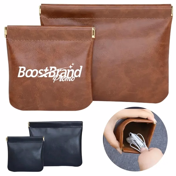 Custom PU Leather Cable Organizer Pouch 4.72 Inch — Self-Closing Storage Solution