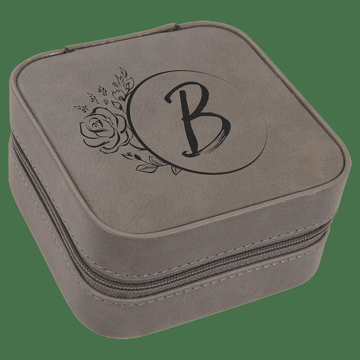 4" X 4" Gray Leatherette Travel Jewelry Box with Black Lining 1