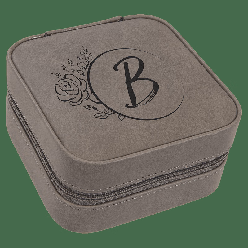 4" X 4" Gray Leatherette Travel Jewelry Box with Black Lining