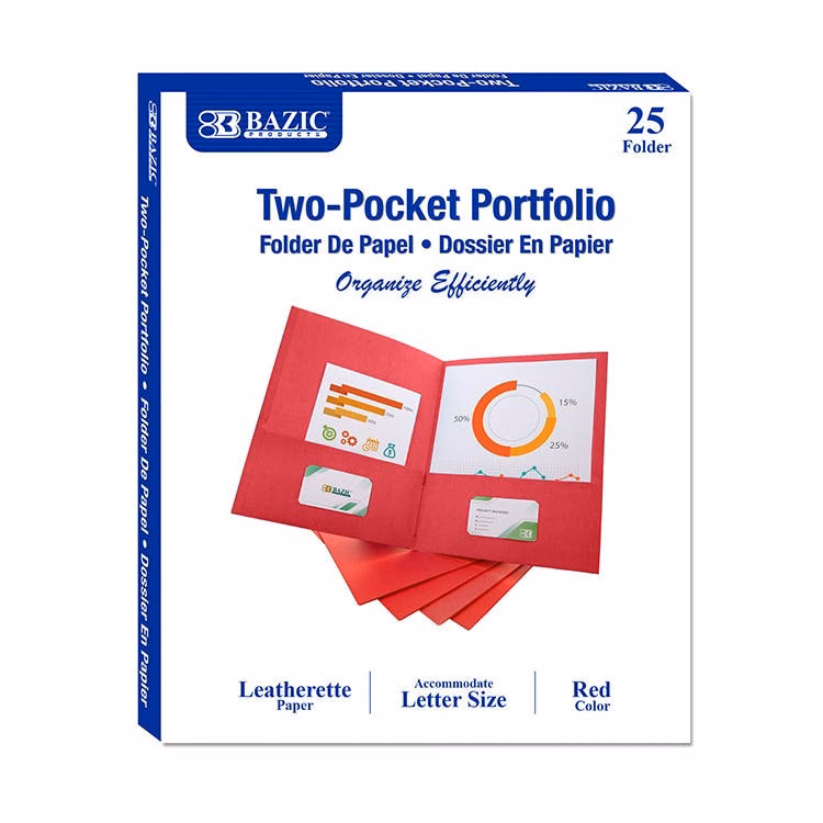 2 Pocket Folders - Red 25 Pack