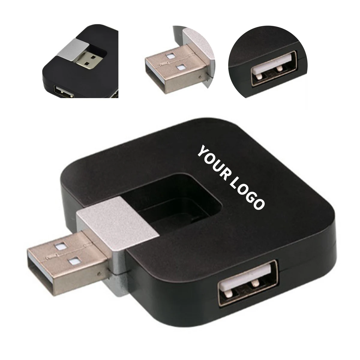 ABS Four Port USB 2.0 Hub 2.01" Length X 1.61" Width X 0.39" Height 1
