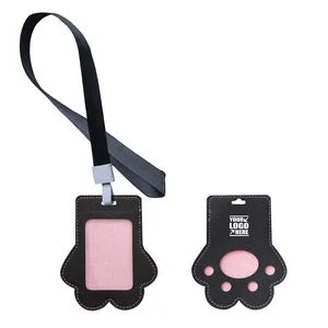 Adorable Paw Shaped PU Leather Card Holder With Lanyard 1
