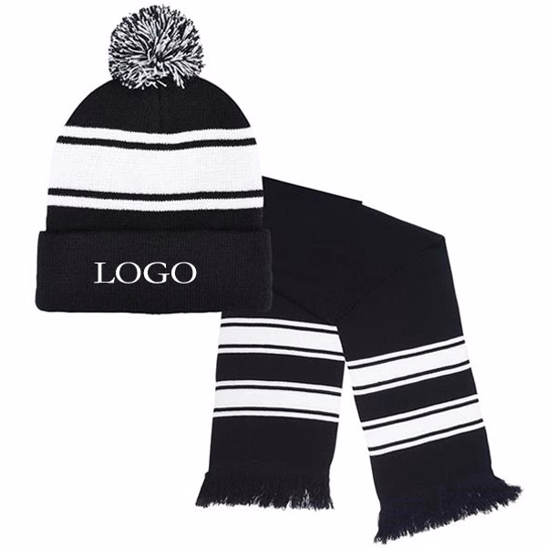 Two-Tone Knit cuff Beanie & Scarf