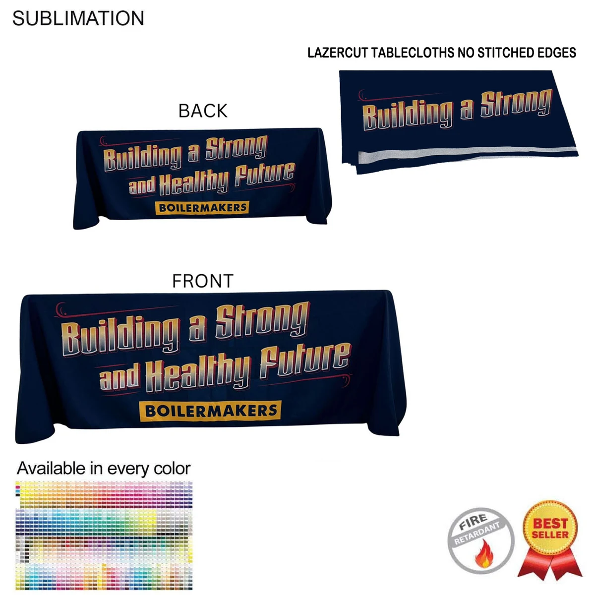6' LazerCut 4-Sided Sublimated Tablecloth, Drape Style, Closed Back 1