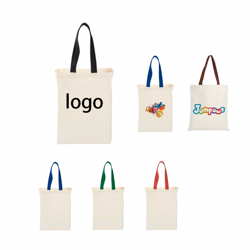 Cotton Canvas Grocery Bag w/Colored Handles