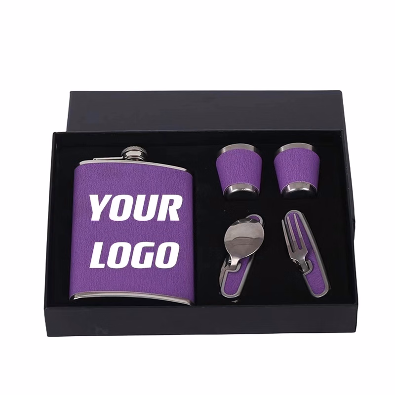 9 oz Hip Flask Gift Set With Folding Knives & Forks