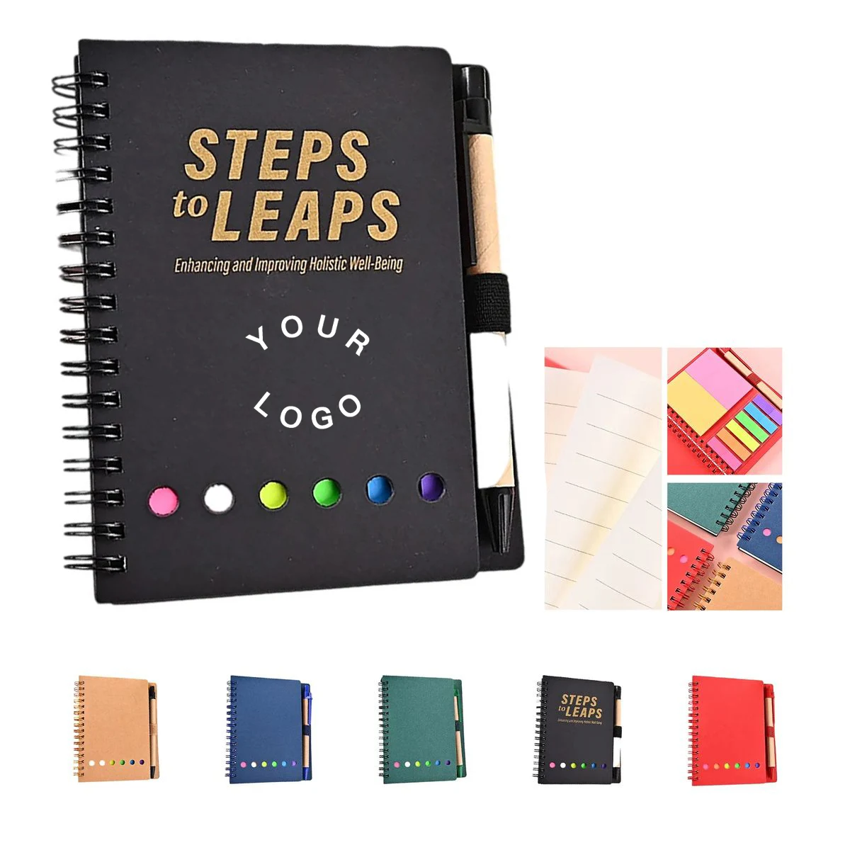 Paper Spiral Notepad with Pen Sticky Notes and Flags 1