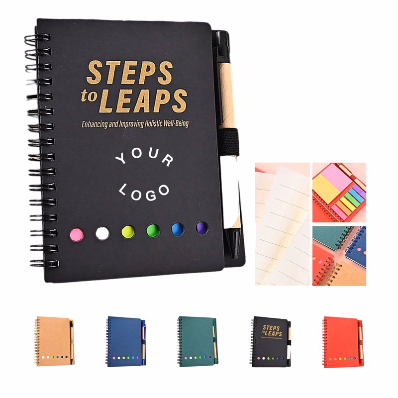 Paper Spiral Notepad with Pen Sticky Notes and Flags