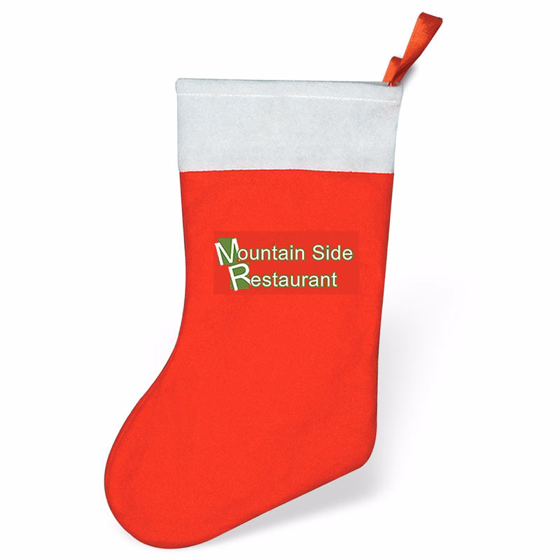 15" Felt Christmas Stocking w/ White Trim w/ Custom Shaped Heat Transfer