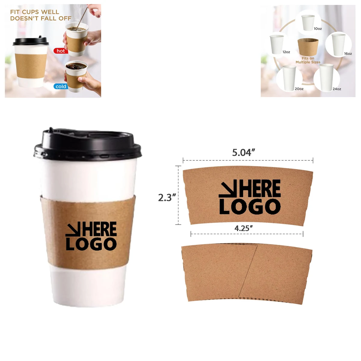 Disposable 16oz Coffee Cup Paper Sleeve With Your Logo 1