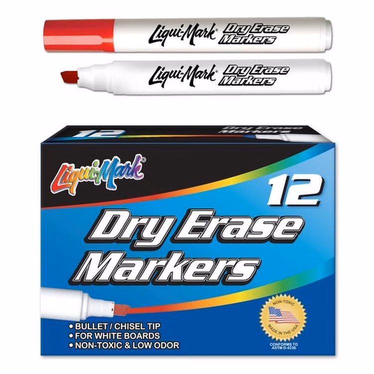 Chisel Tip Dry Erase Markers - Red Low Odor