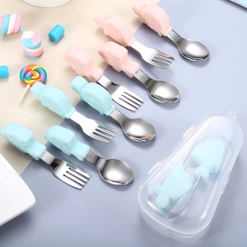 Baby Feeding Spoon Fork Set Stainless Steel Tableware Flatwa
