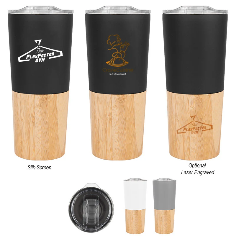 16 Oz. Stainless Steel Tumbler With Bamboo Base 1