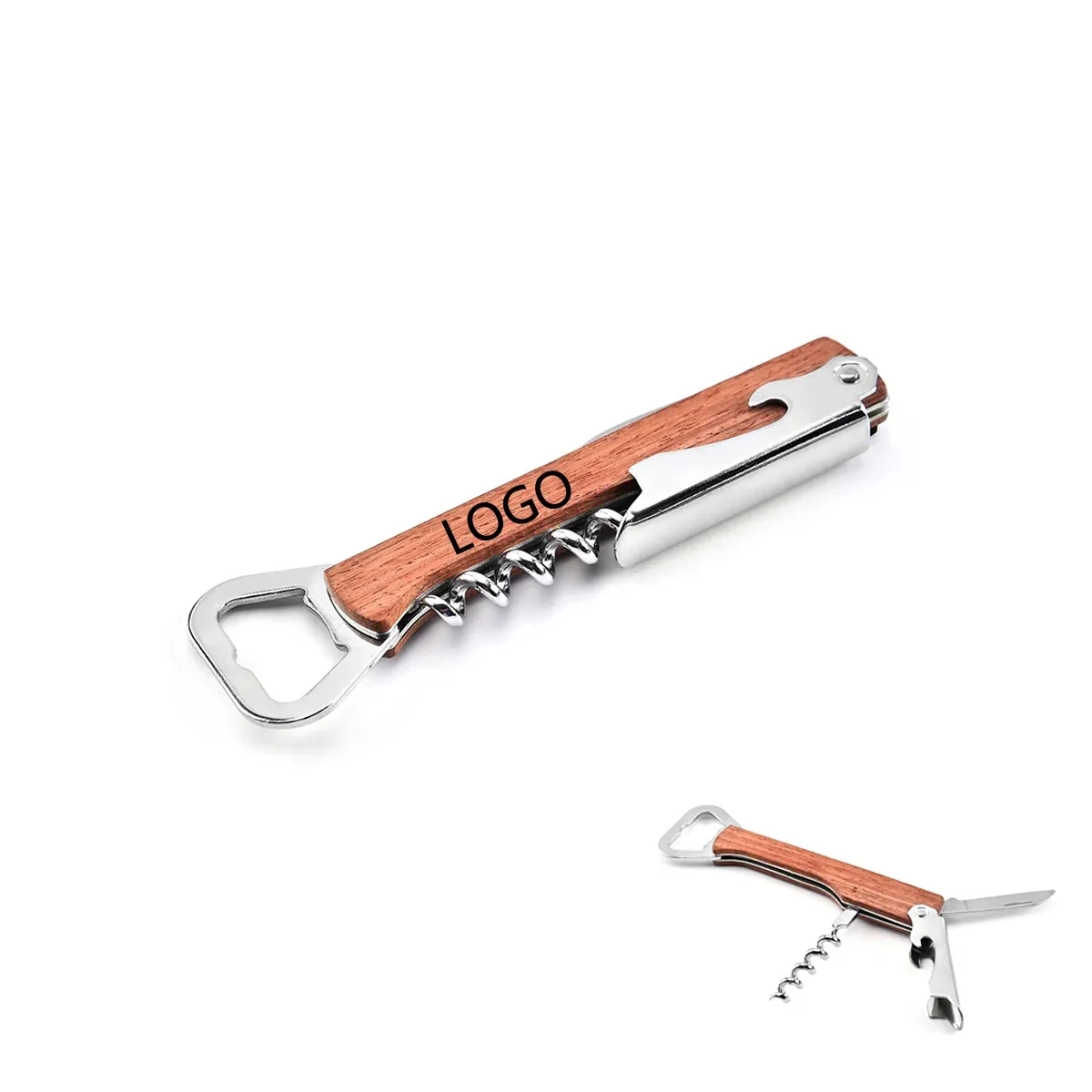 Wooden Corkscrew Wine Bottle Opener Multi-Tool 1