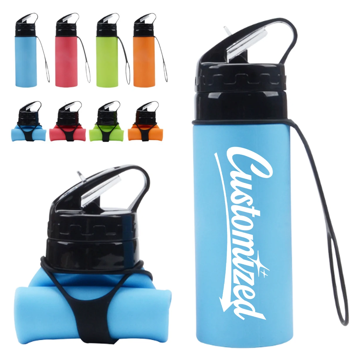 15Oz. Foldable Water Bottle with Flip Lid and Carry Strap 1