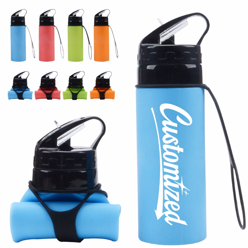 15Oz. Foldable Water Bottle with Flip Lid and Carry Strap