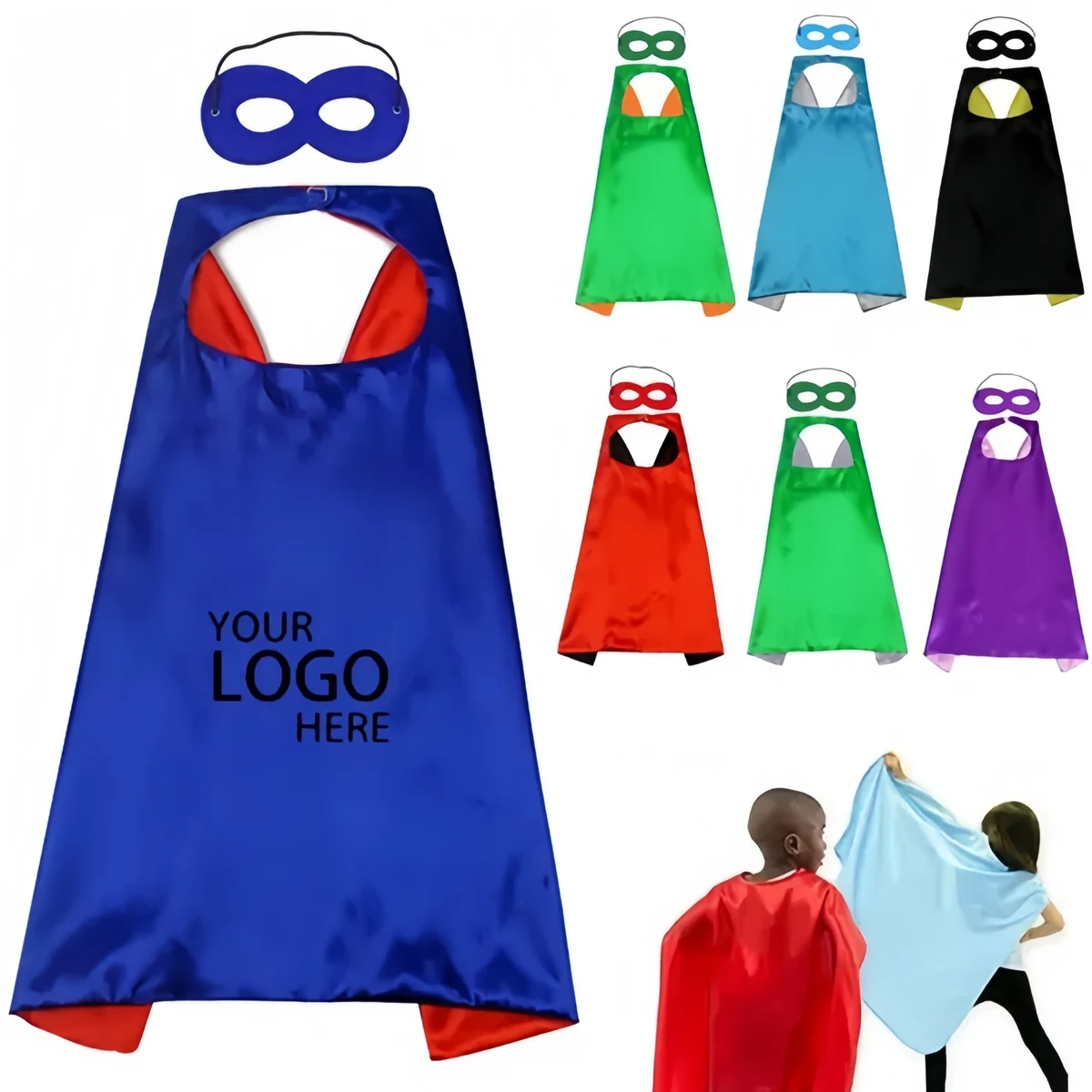 Double Layers Kid Superhero Cape with Eye Mask 1
