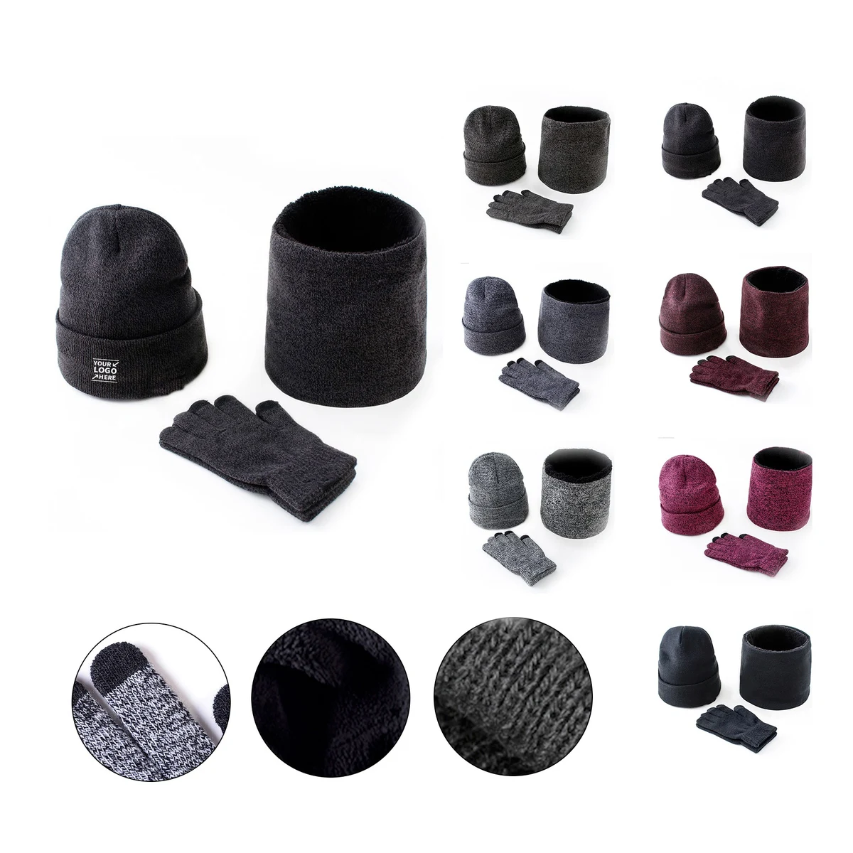 3PCS Winter Beanie Neck Gaiter Gloves Set 1