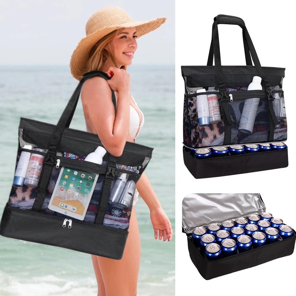 Double Layer Mesh Insulated Beach Tote Bag 1