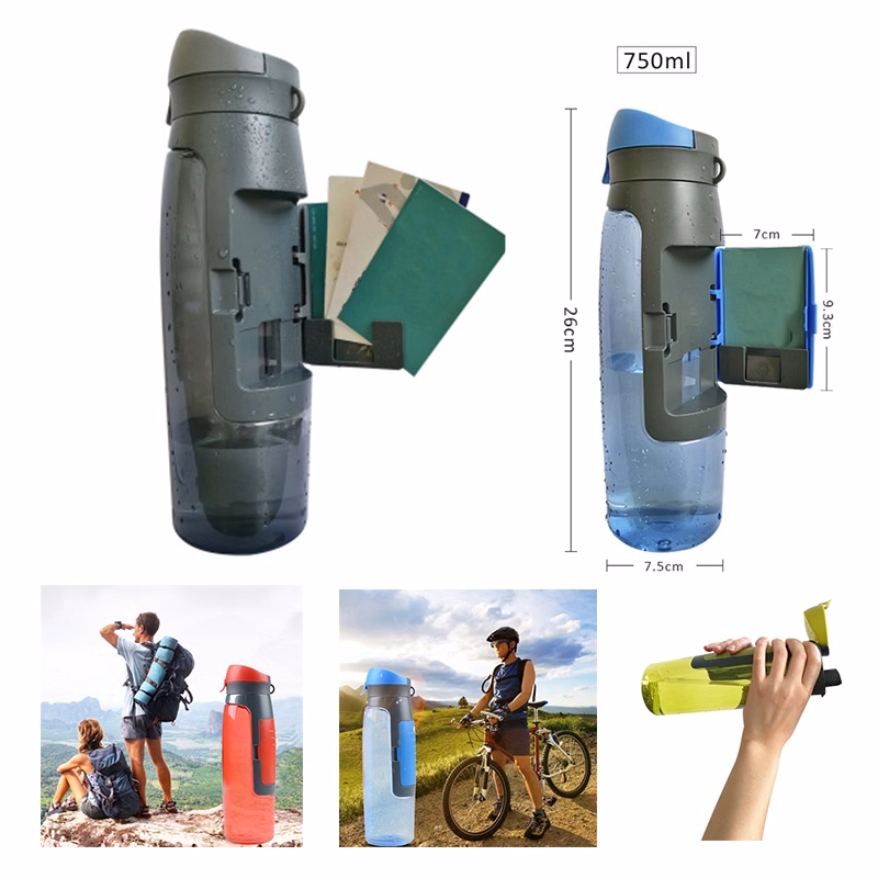 25oz 2 in 1 Storage Wallet Plastic Drinking Bottle