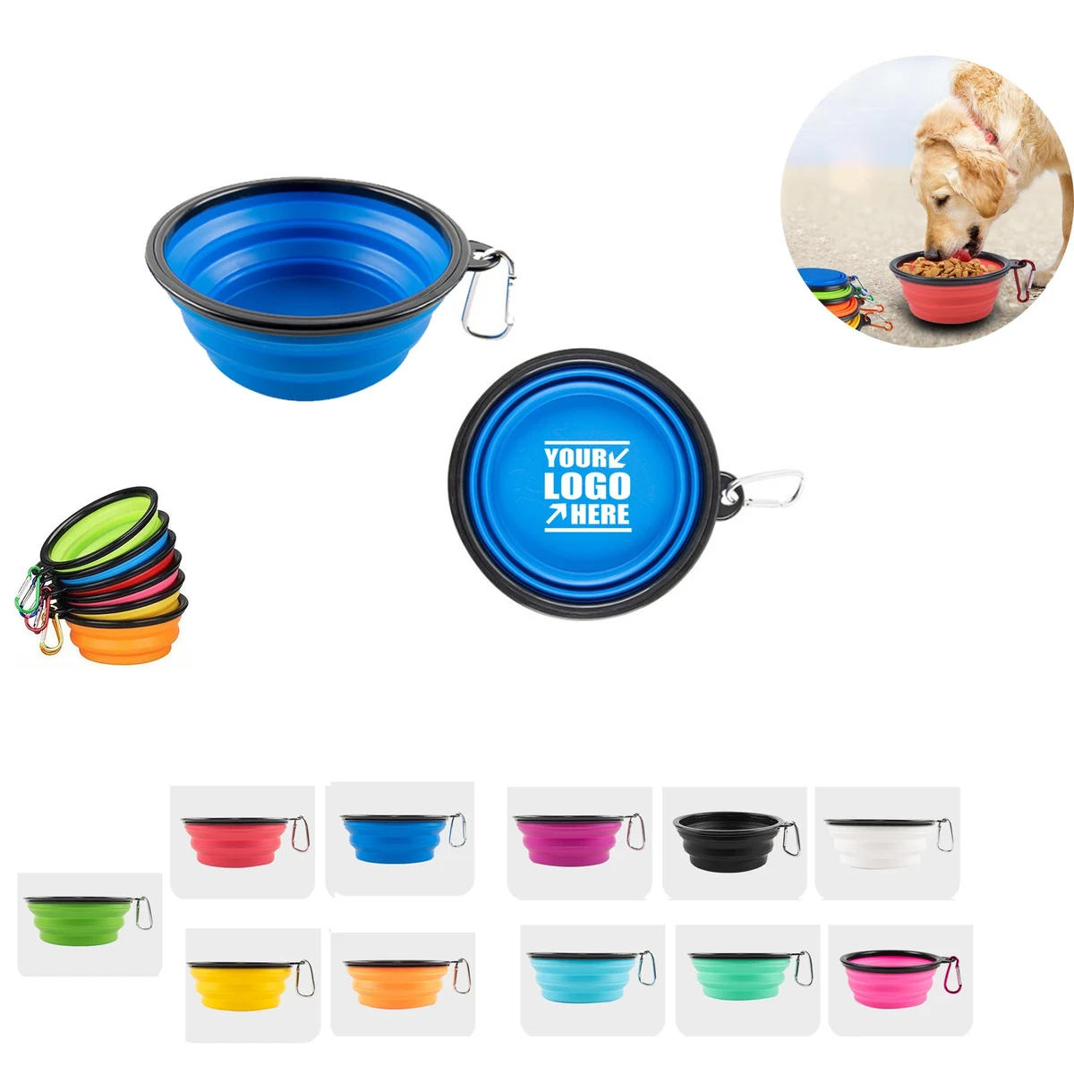12 Oz. Collapsible Silicone Pet Bowl With Carabiners 1