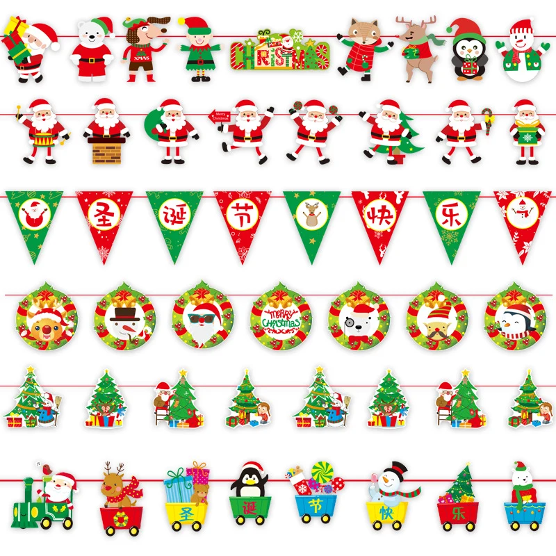 Christmas Decor Flag Paper Cartoon Holiday Banner Party Christmas Decoration Supplies 1