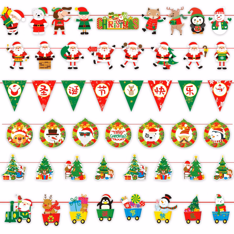 Christmas Decor Flag Paper Cartoon Holiday Banner Party Christmas Decoration Supplies