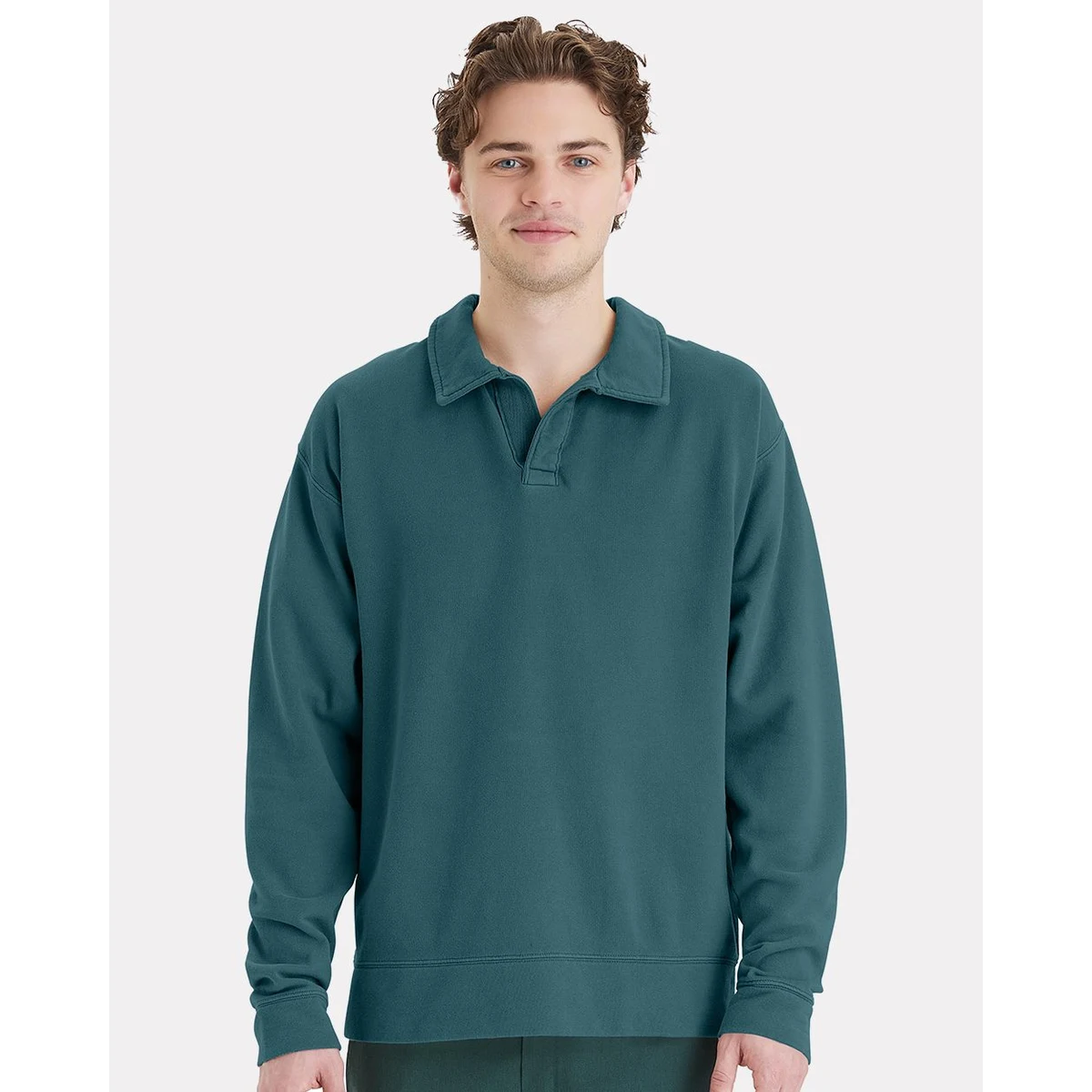Unisex Garment-Dyed Polo Collar Sweatshirt - GDH490 1