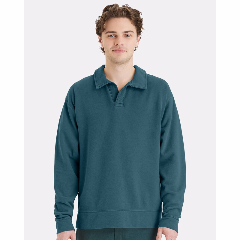 Unisex Garment-Dyed Polo Collar Sweatshirt - GDH490