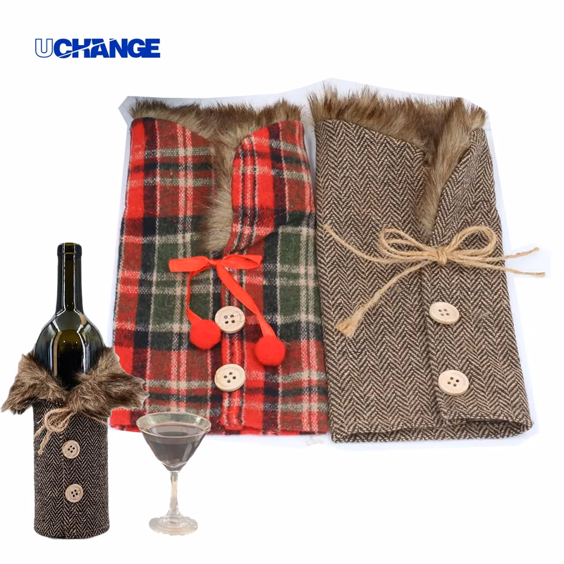 Plush Holiday Wine Bottle Cover With Faux Fur Trim
