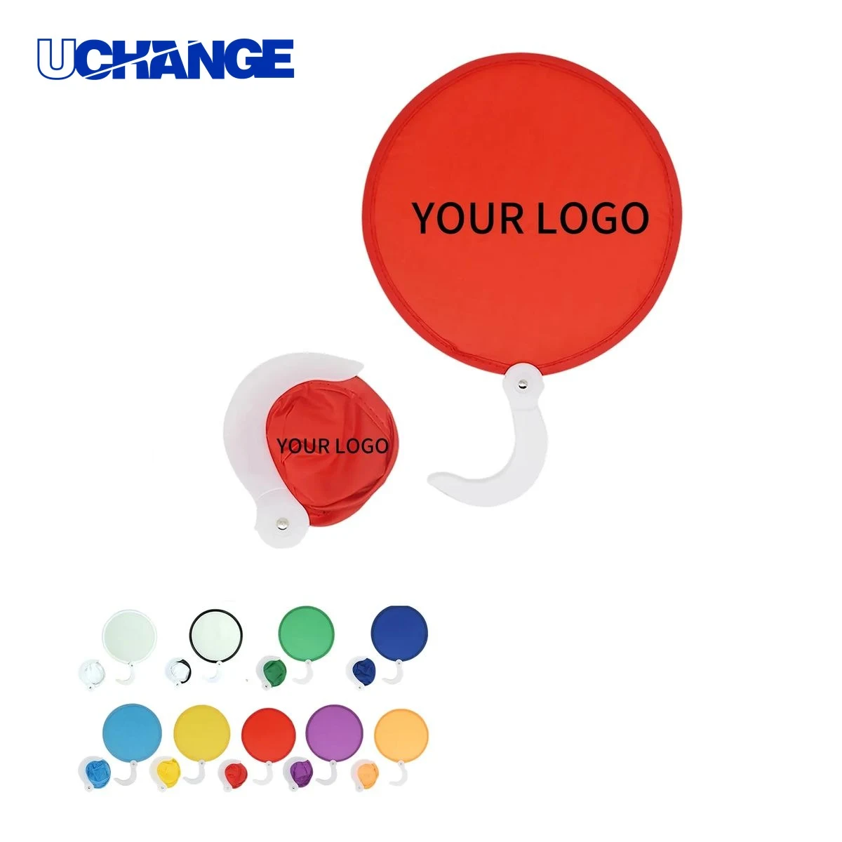Round Handle Folding Hand Fan Polyester 1
