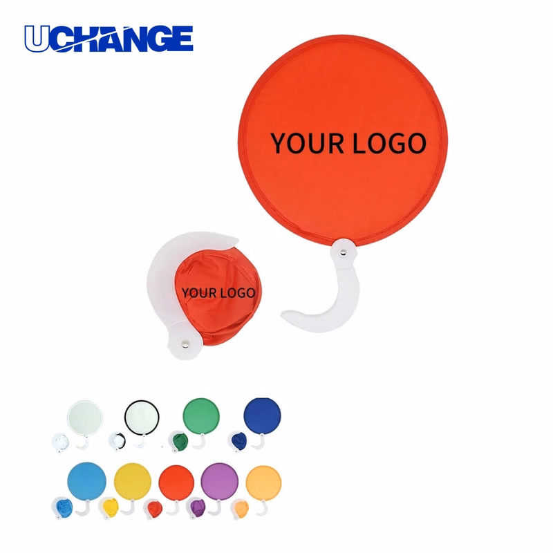 Polyester Folding Hand Fan with Round Handle