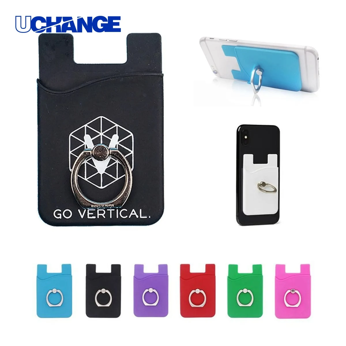 Silicone Card Holder with Metal Ring Phone Stand 1