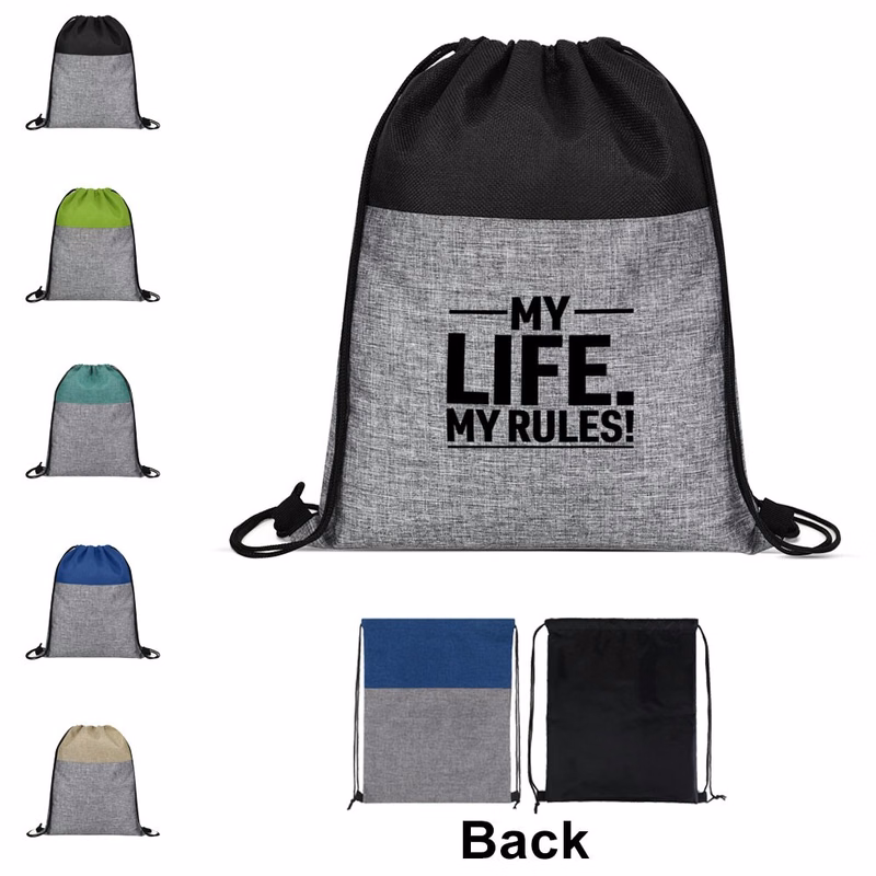 Two Tone Heathered Drawstring Backpack ( 13"x 16.5" )