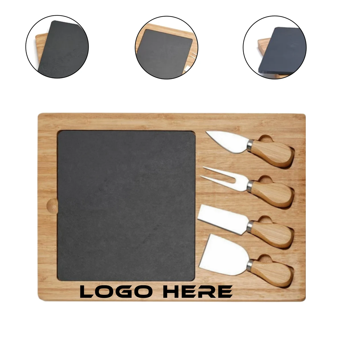 Bamboo Wood/Slate Rectangle Cheese Set 1