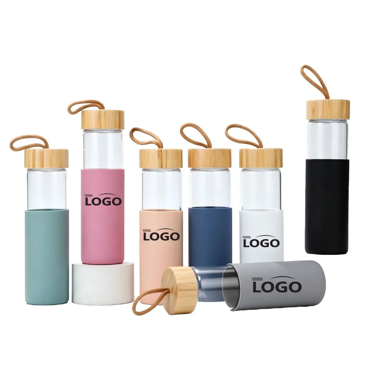 Custom Logo 18 oz. Borosilicate Glass Bottle with Silicone Sleeve 1