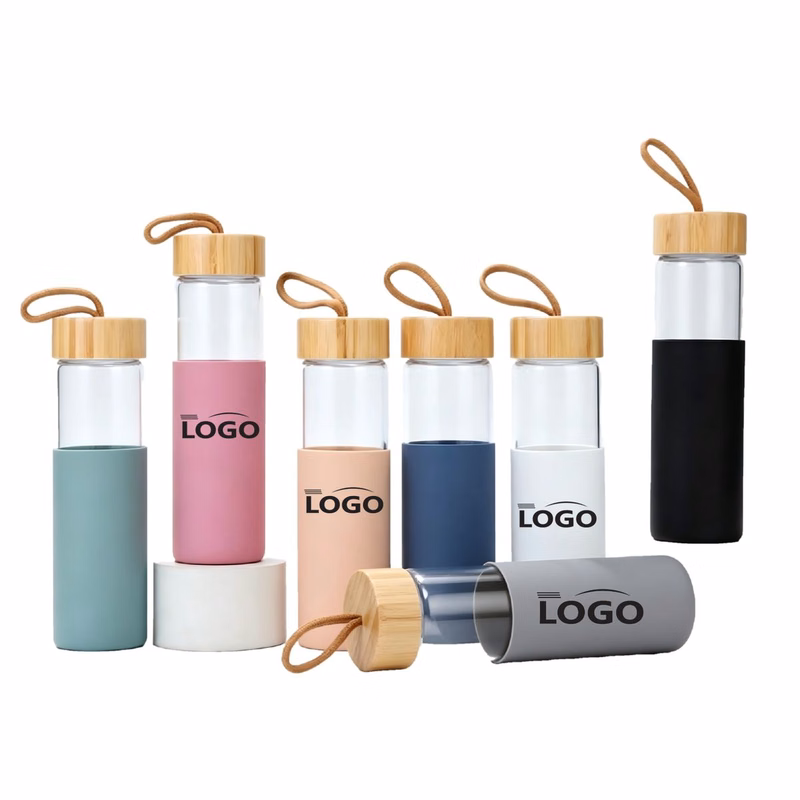 Custom Logo 18 oz. Borosilicate Glass Bottle with Silicone Sleeve