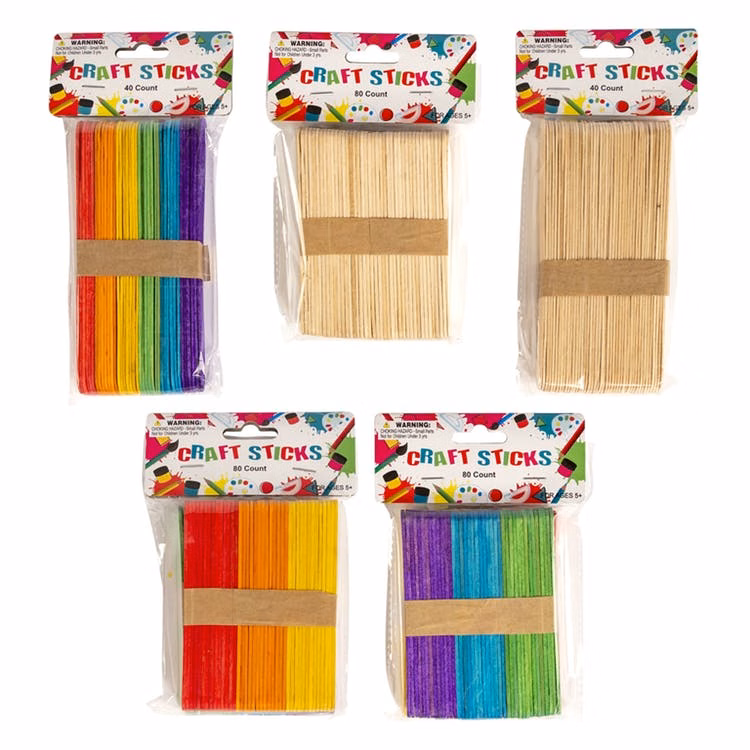 Wooden Craft Sticks - Natural & Multi-Color