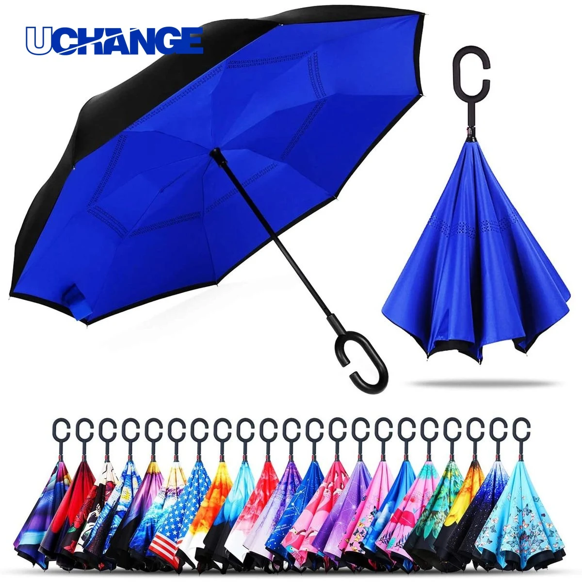 Inverted Umbrella With C Shaped Handle 1