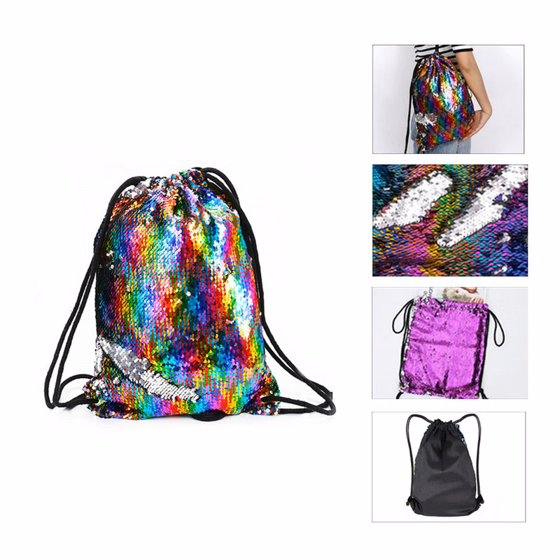 Sequin Drawstring Storage Backpack