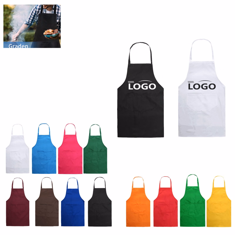 Customized Kitchen Polyester Apron With 2 Pockets