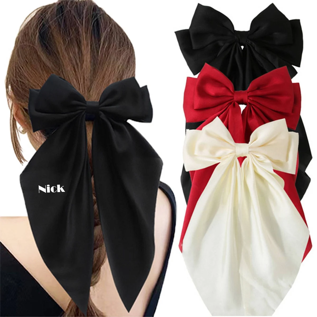 Solid Color Large Bow Hair Clip 1