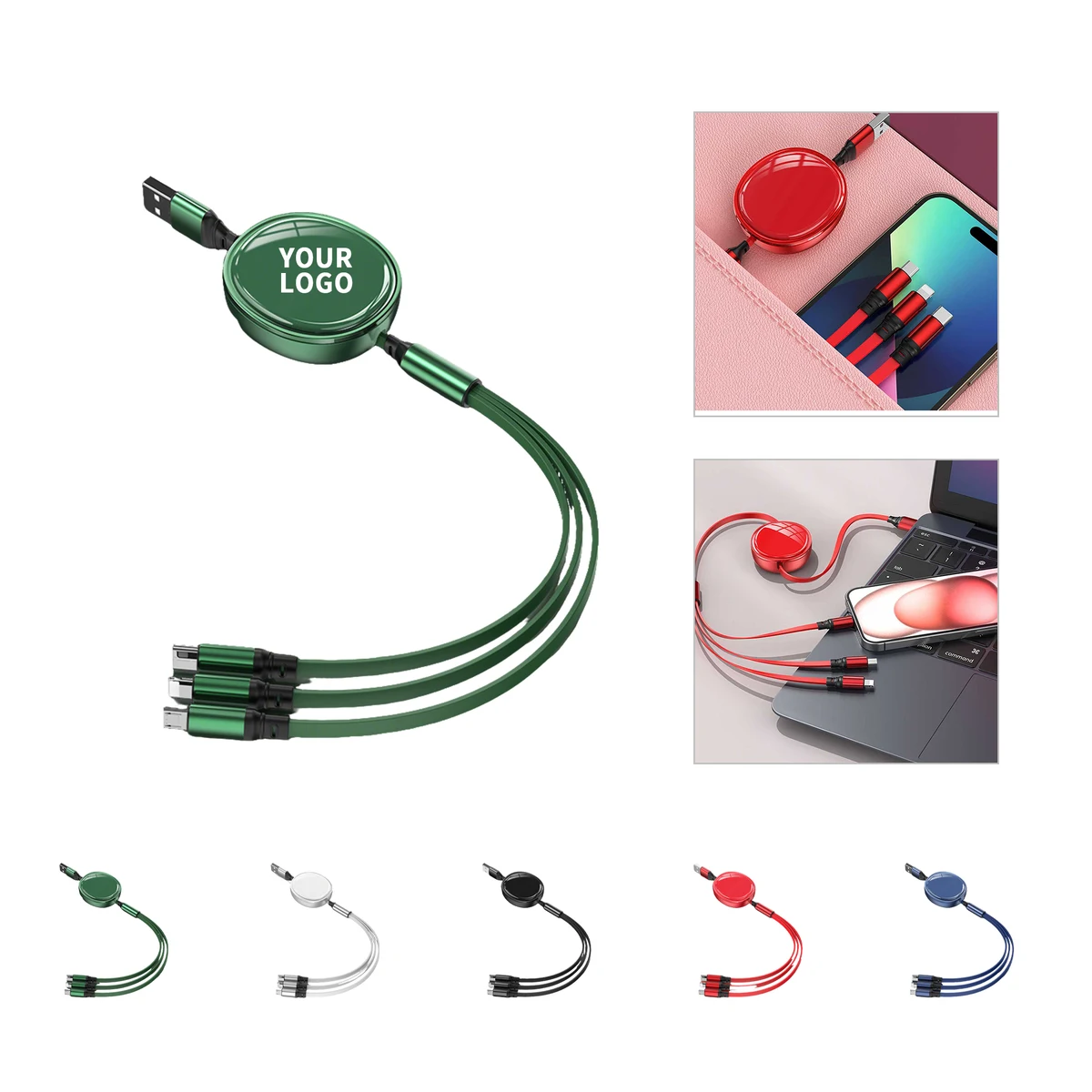 Retractable Three In One Charging Cable Adjustable Length 1