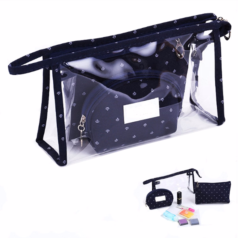 3-Piece Transparent PVC Cosmetic Bag Set