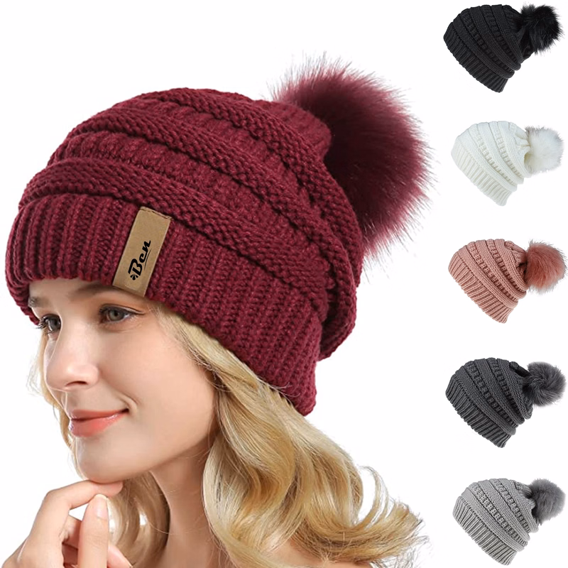 Custom Knitted Multiple Color Blend Pompom Beanie Winter Hat