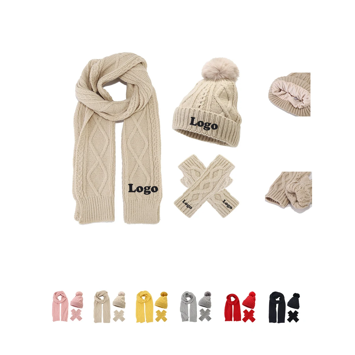 3Pcs Knit Long Winter Scarf Touch Screen Gloves Se 1