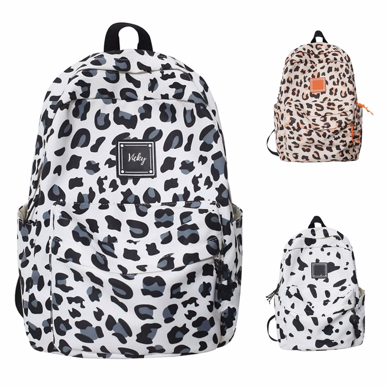Nylon Leopard Print Backpack Schoolbag